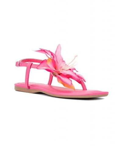 Big Flower Women's T-Strap Sandal Pink $26.98 Shoes