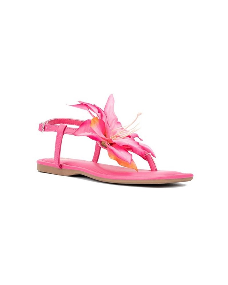 Big Flower Women's T-Strap Sandal Pink $26.98 Shoes