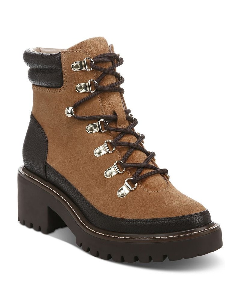 Maddyson Lace-Up Log-Sole Memory Foam Booties Brown $25.17 Shoes