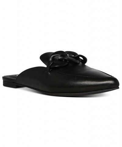 Women's Fleur Tailored Chain Mule Loafer Flats Black $44.55 Shoes