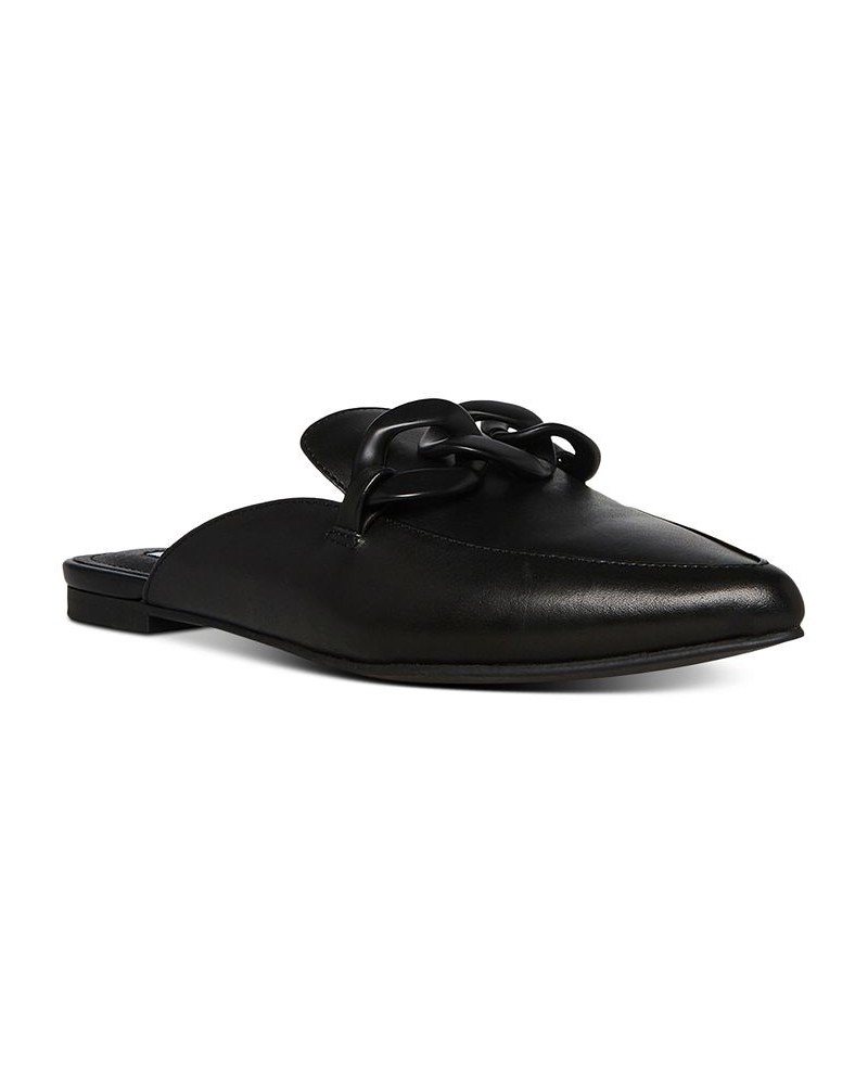 Women's Fleur Tailored Chain Mule Loafer Flats Black $44.55 Shoes