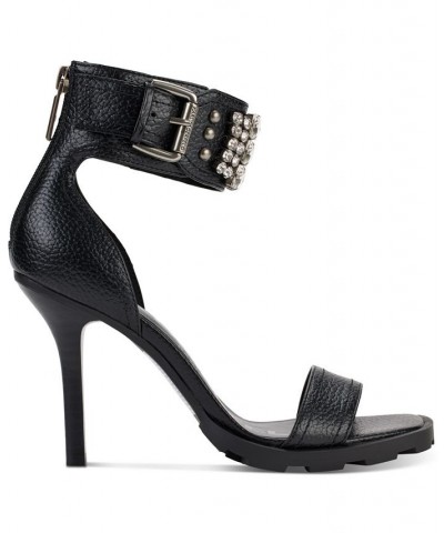 Women's Malinda Embellished Ankle-Strap Stiletto Sandals Black $50.66 Shoes