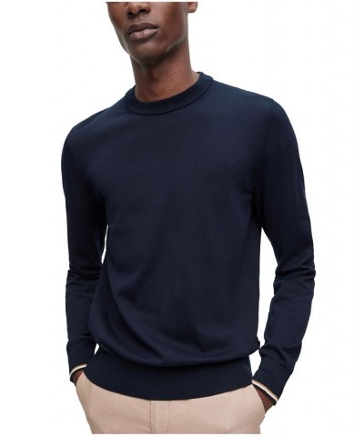 BOSS Men's Cotton Signature-Stripe Tipping Sweater Blue $92.12 Sweaters