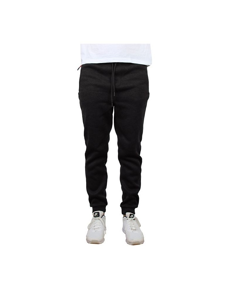 Men's Slim-Fit Marled Fleece Joggers with Zipper Side Pockets PD01 $16.66 Pants