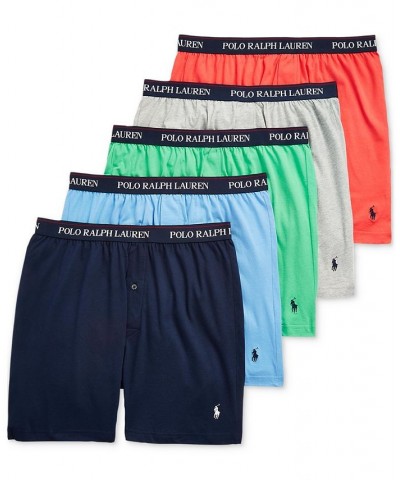 Men's Classic-Fit Cotton Knit Boxers, 5-Pack Blue $32.78 Underwear