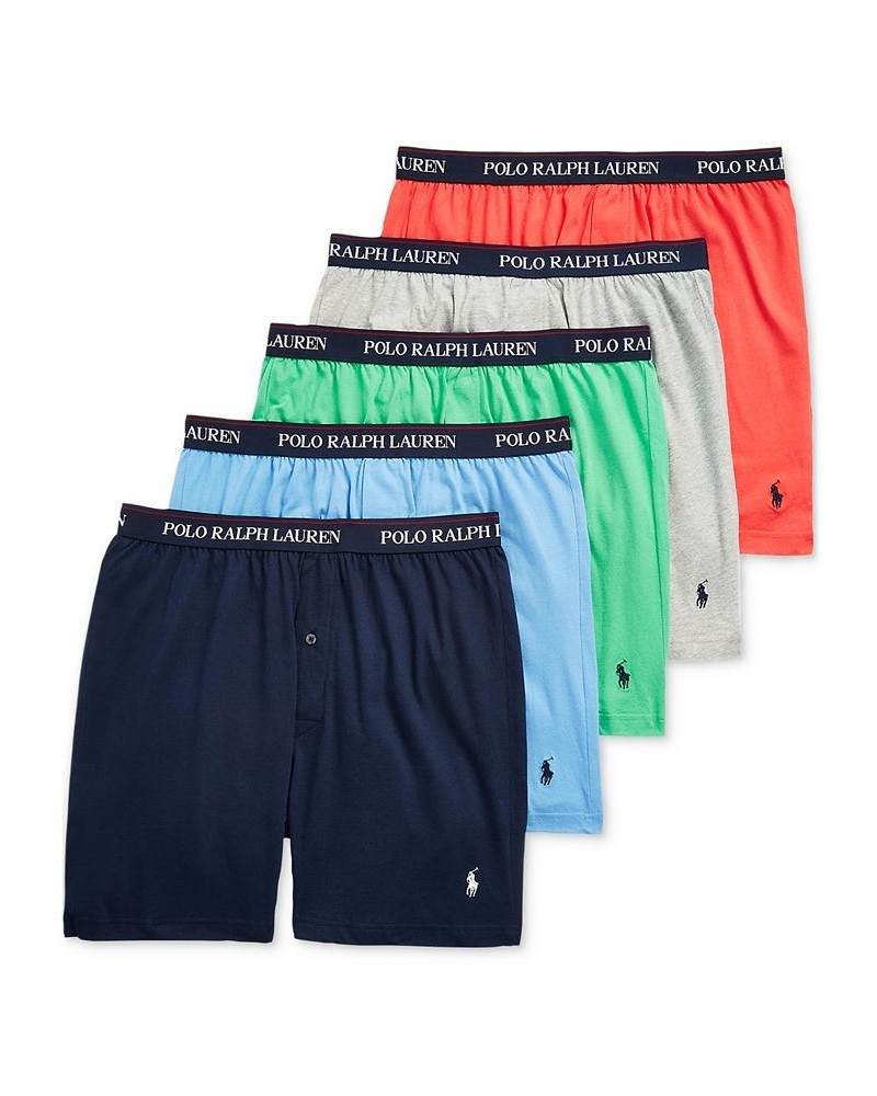 Men's Classic-Fit Cotton Knit Boxers, 5-Pack Blue $32.78 Underwear