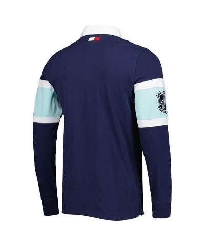 Men's Deep Sea Blue Seattle Kraken Martin Rugby Long Sleeve T-shirt $39.36 T-Shirts