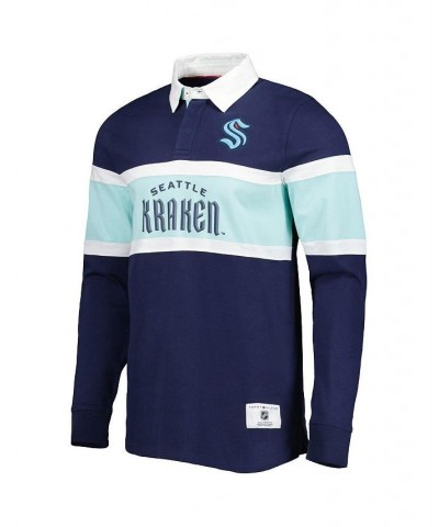 Men's Deep Sea Blue Seattle Kraken Martin Rugby Long Sleeve T-shirt $39.36 T-Shirts