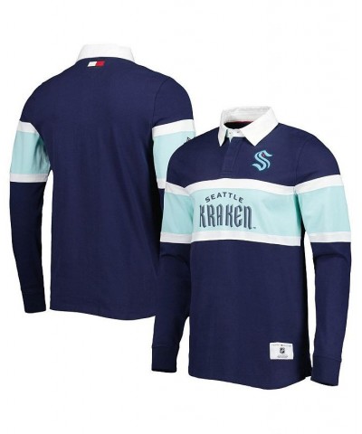 Men's Deep Sea Blue Seattle Kraken Martin Rugby Long Sleeve T-shirt $39.36 T-Shirts