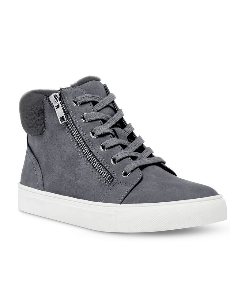 Anjel Faux-Fur Lace-Up Sneakers Gray $28.78 Shoes