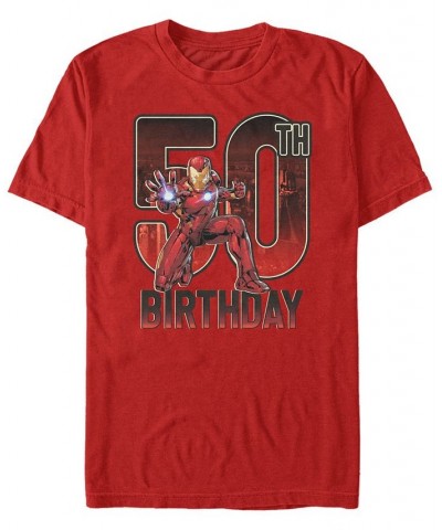 Men's Marvel Iron Man 50th Birthday Action Pose Short Sleeve T-Shirt Red $16.80 T-Shirts