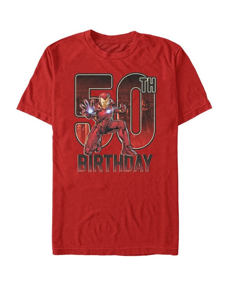 Men's Marvel Iron Man 50th Birthday Action Pose Short Sleeve T-Shirt Red $16.80 T-Shirts