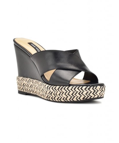 Women's Hues Almond Toe Slip-on Wedge Sandals Black $39.90 Shoes