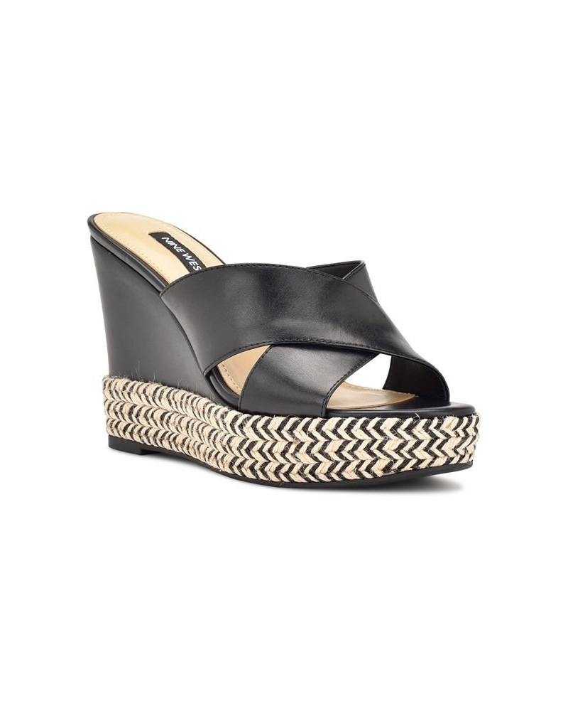 Women's Hues Almond Toe Slip-on Wedge Sandals Black $39.90 Shoes