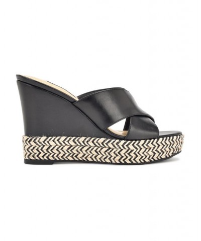 Women's Hues Almond Toe Slip-on Wedge Sandals Black $39.90 Shoes