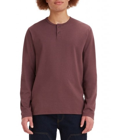 Men's Standard Fit Long Sleeve Henley T-Shirt Red $14.49 T-Shirts