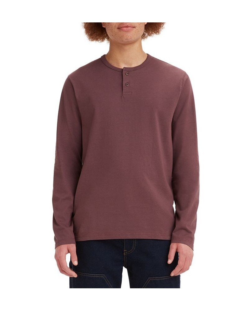 Men's Standard Fit Long Sleeve Henley T-Shirt Red $14.49 T-Shirts