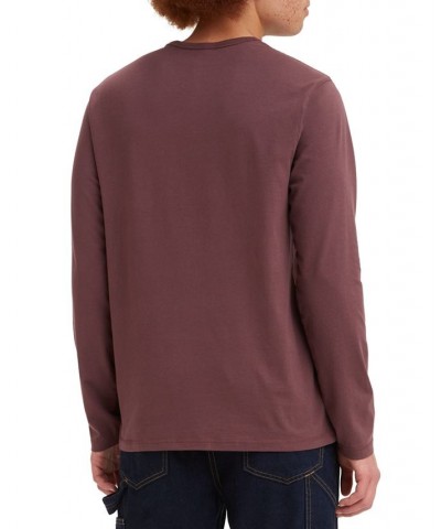 Men's Standard Fit Long Sleeve Henley T-Shirt Red $14.49 T-Shirts