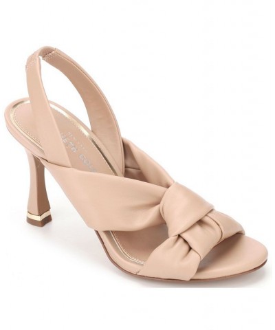 Women's Blanche Knot Slingback Heeled Dress Sandals Brown $50.31 Shoes