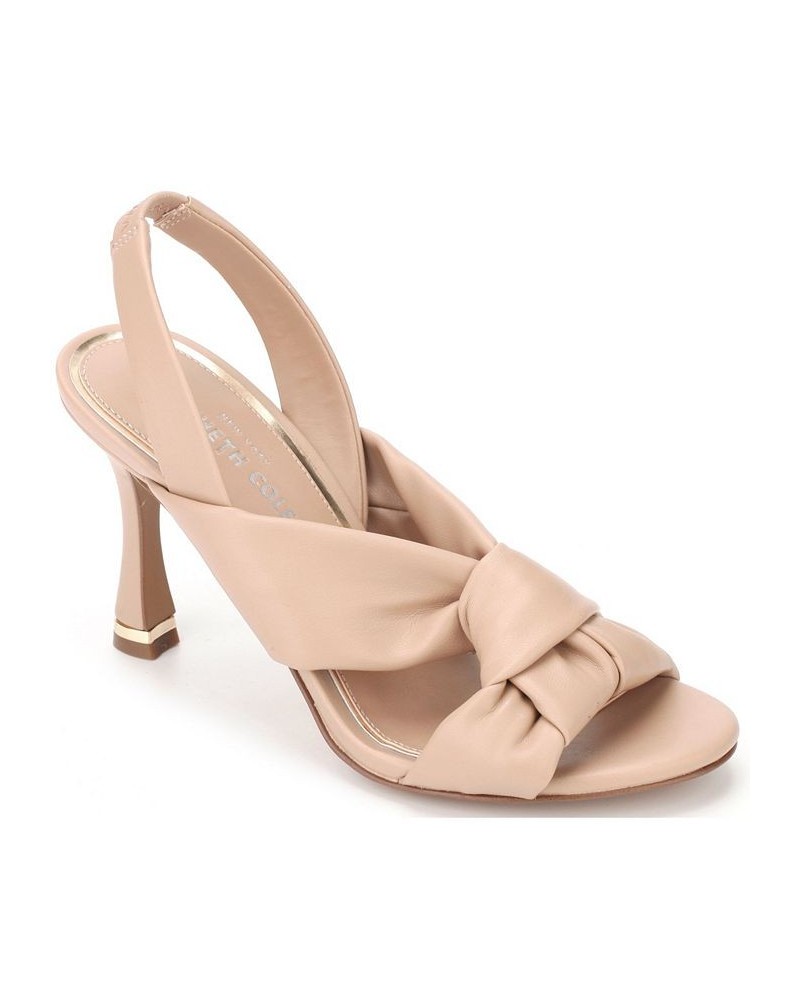 Women's Blanche Knot Slingback Heeled Dress Sandals Brown $50.31 Shoes