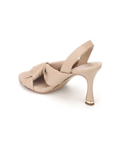 Women's Blanche Knot Slingback Heeled Dress Sandals Brown $50.31 Shoes