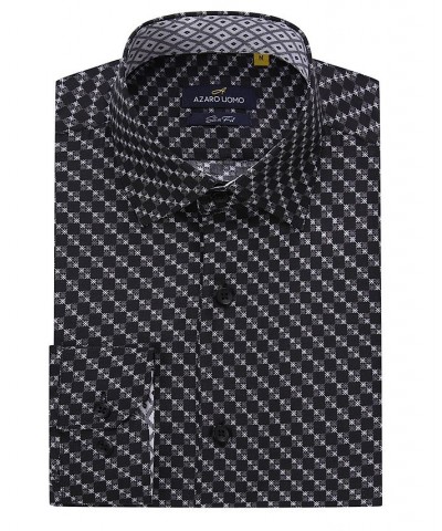 Men's Business Geometric Long Sleeve Button Down Shirt Black $19.24 Dress Shirts