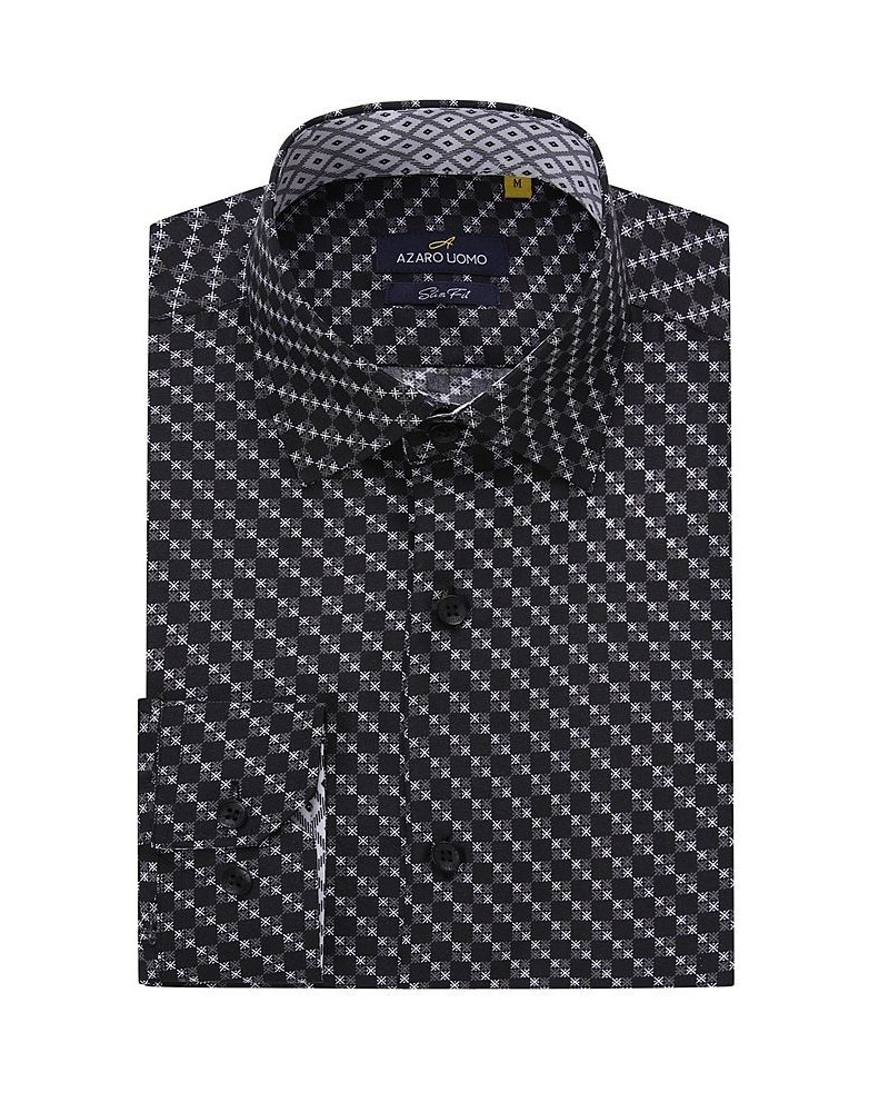 Men's Business Geometric Long Sleeve Button Down Shirt Black $19.24 Dress Shirts