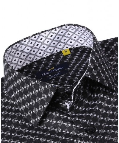 Men's Business Geometric Long Sleeve Button Down Shirt Black $19.24 Dress Shirts