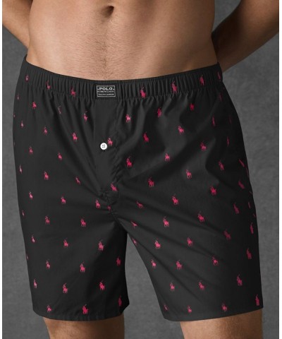 Men's Underwear, Allover Pony Woven Boxers Black/Red $18.24 Underwear