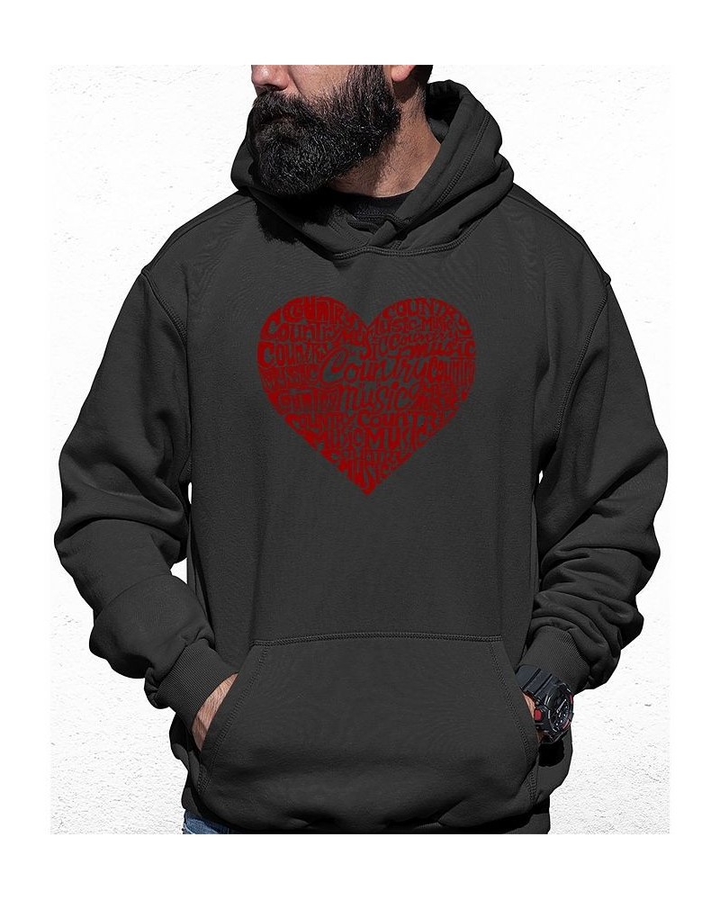 Men's Country Music Heart Word Art Hooded Sweatshirt Gray $31.79 Sweatshirt