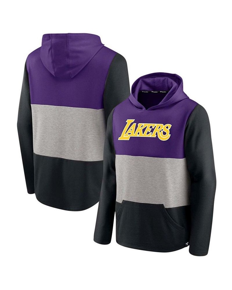 Men's Purple and Black Los Angeles Lakers Linear Logo Comfy Colorblock Tri-Blend Pullover Hoodie $28.52 Sweatshirt