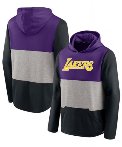 Men's Purple and Black Los Angeles Lakers Linear Logo Comfy Colorblock Tri-Blend Pullover Hoodie $28.52 Sweatshirt