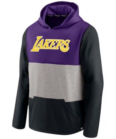 Men's Purple and Black Los Angeles Lakers Linear Logo Comfy Colorblock Tri-Blend Pullover Hoodie $28.52 Sweatshirt