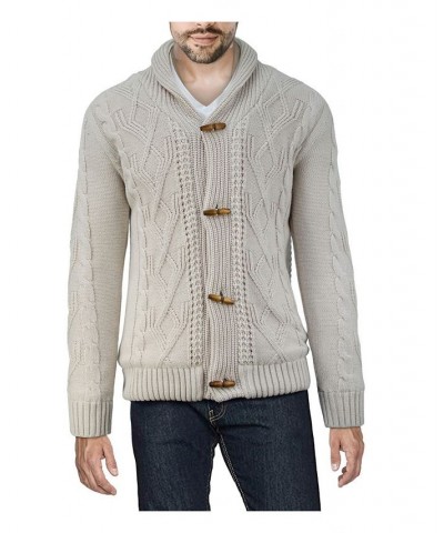 Men's Shawl Collar Cable Knit Cardigan Cream $32.99 Sweaters