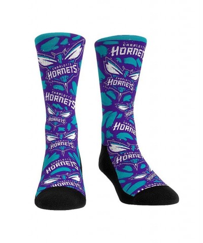 Men's and Women's Socks Charlotte Hornets Allover Logo and Paint Crew Socks $14.40 Socks