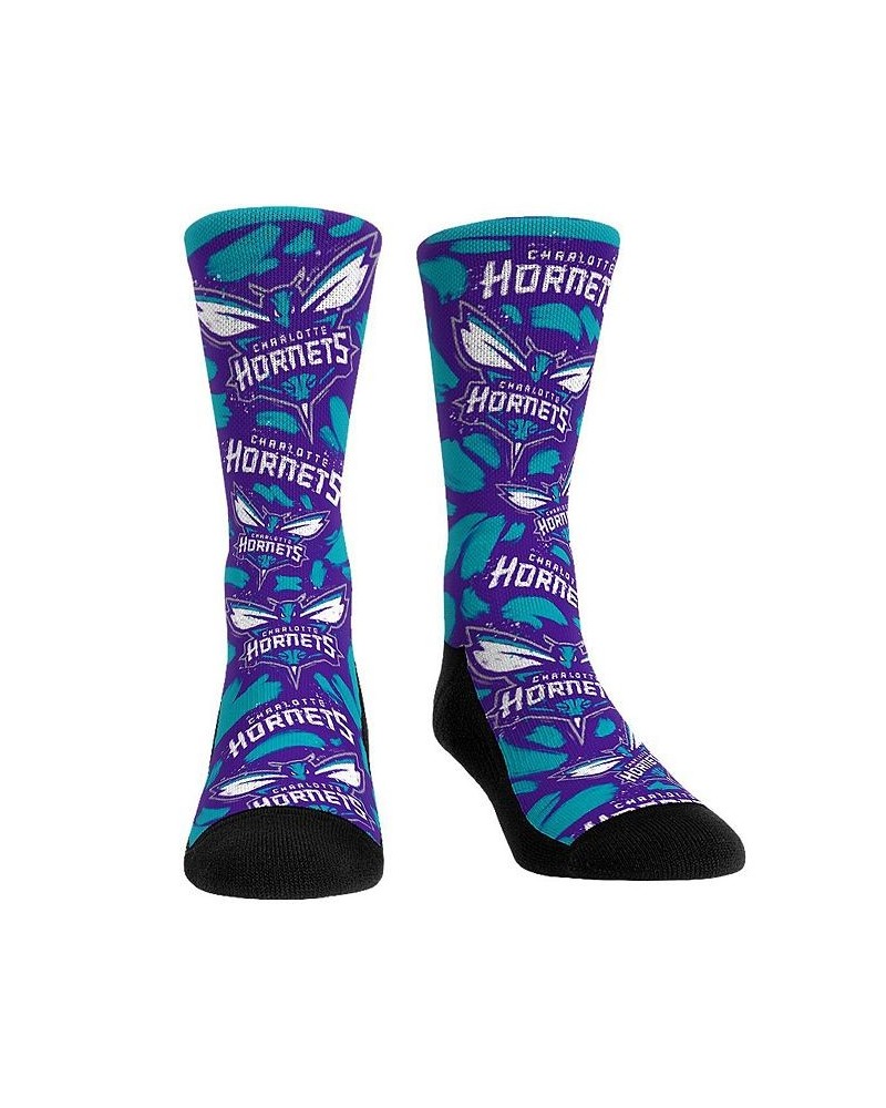 Men's and Women's Socks Charlotte Hornets Allover Logo and Paint Crew Socks $14.40 Socks