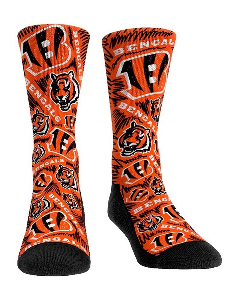 Men's Cincinnati Bengals Logo Sketch Multi Crew Socks $10.50 Socks