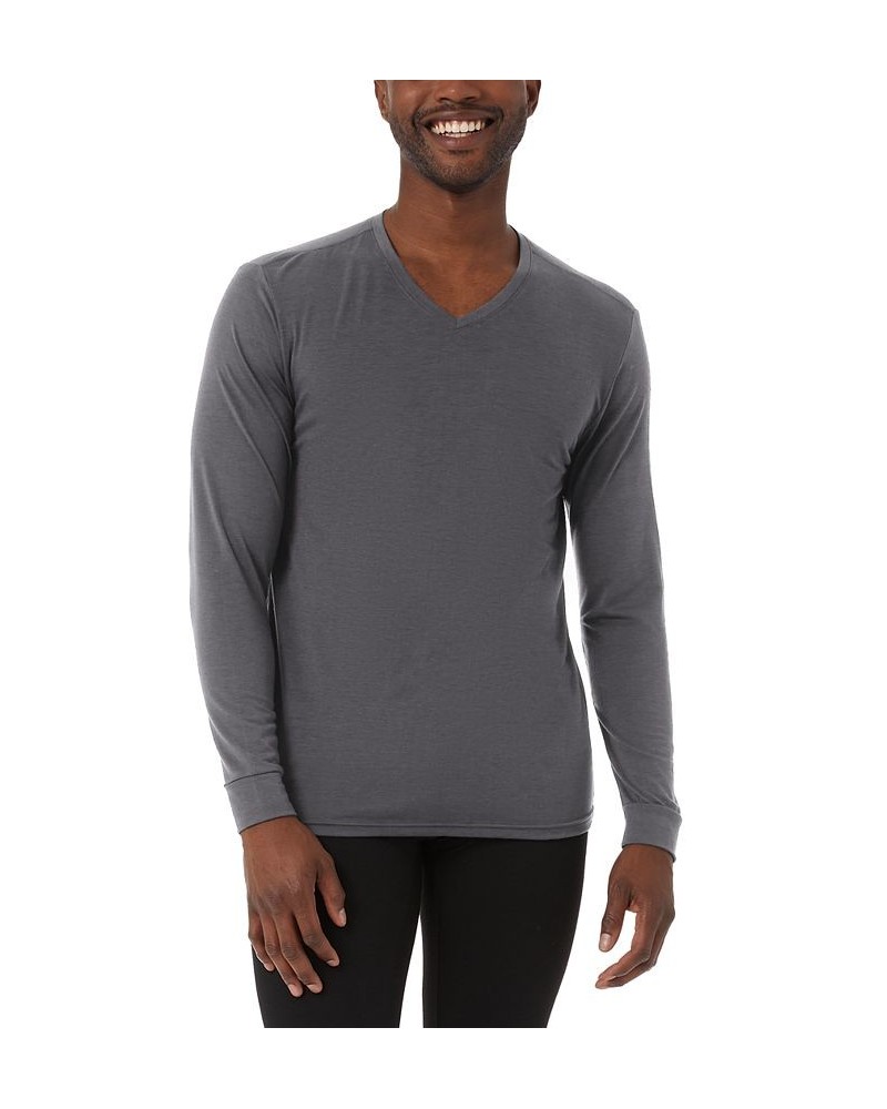 Men's Heat Plus V-Neck Long-Sleeve Thermal Shirt Gray $12.68 Pajama