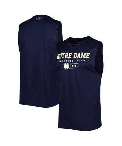 Men's Navy Notre Dame Fighting Irish Logo Lockup Tech Sleeveless T-shirt $20.70 T-Shirts