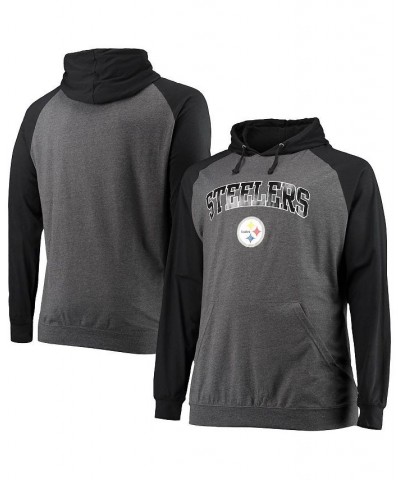 Men's Branded Black, Heathered Charcoal Pittsburgh Steelers Big and Tall Lightweight Raglan Pullover Hoodie $27.00 Sweatshirt