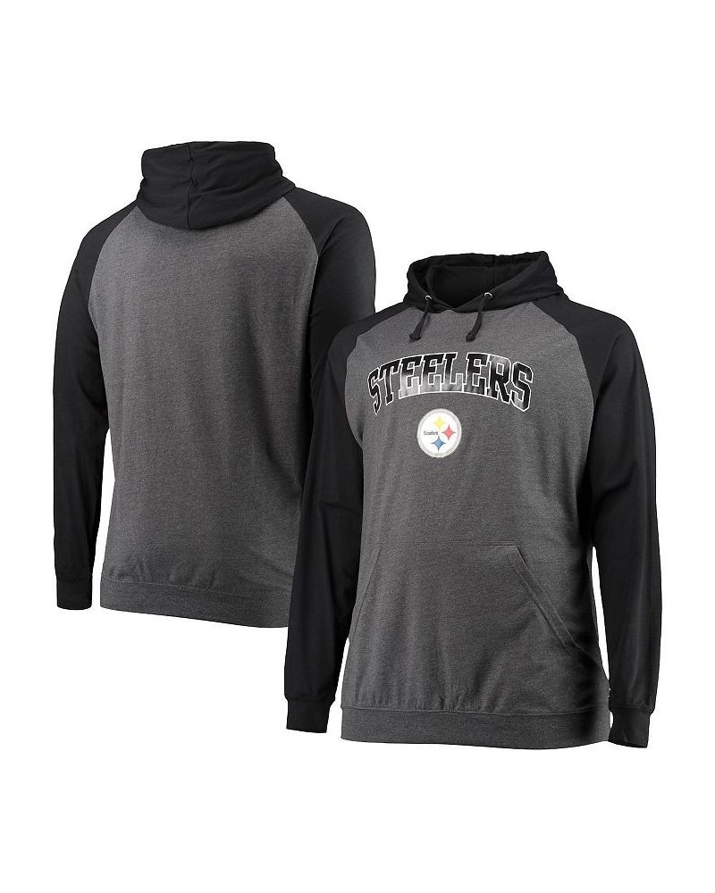 Men's Branded Black, Heathered Charcoal Pittsburgh Steelers Big and Tall Lightweight Raglan Pullover Hoodie $27.00 Sweatshirt