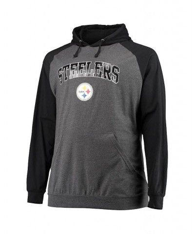 Men's Branded Black, Heathered Charcoal Pittsburgh Steelers Big and Tall Lightweight Raglan Pullover Hoodie $27.00 Sweatshirt