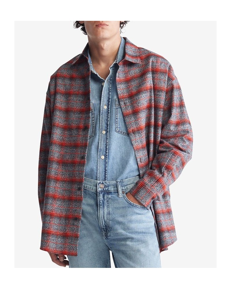 Men's Oversized Flannel Plaid Shirt Gray $20.35 Shirts