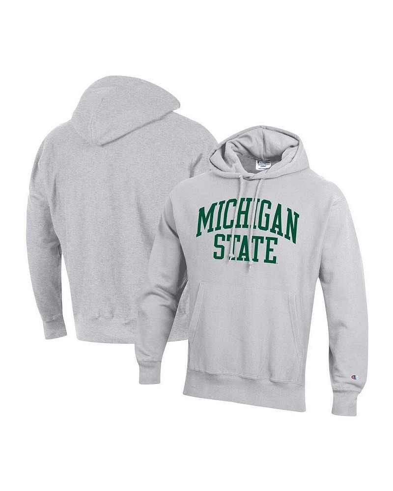 Men's Heathered Gray Michigan State Spartans Team Arch Reverse Weave Pullover Hoodie $48.44 Sweatshirt