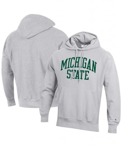 Men's Heathered Gray Michigan State Spartans Team Arch Reverse Weave Pullover Hoodie $48.44 Sweatshirt