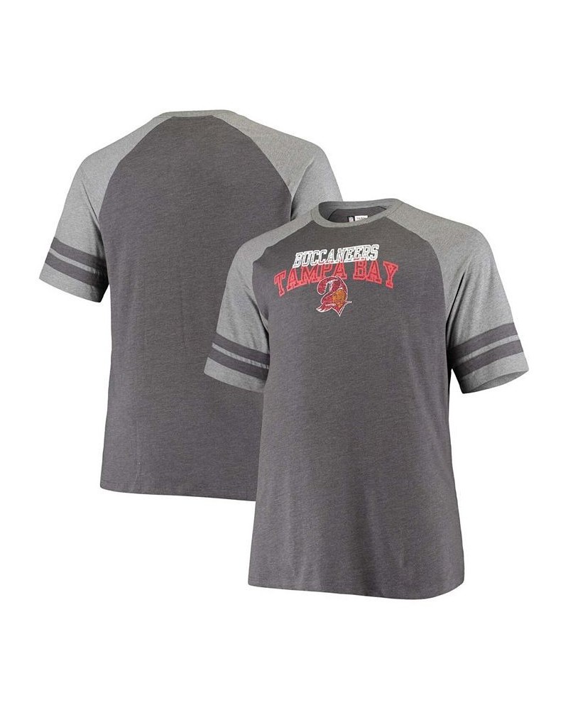 Men's Big and Tall Black, Heathered Gray Tampa Bay Buccaneers Throwback 2-Stripe Raglan T-shirt $22.39 T-Shirts