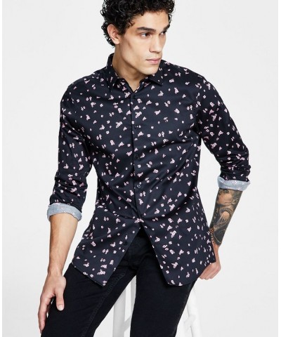 Slim-Fit Floral-Print Dress Shirt Black $25.50 Shirts