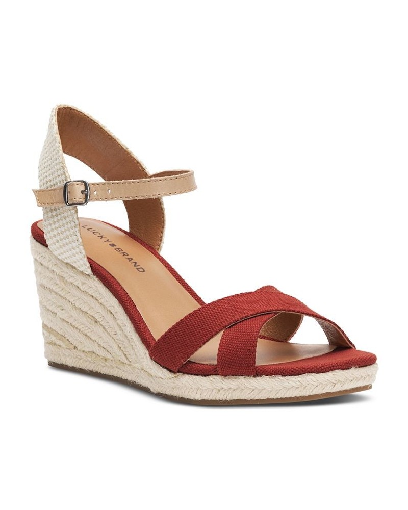 Women's Maeylee Espadrille Wedge Sandals Red $40.05 Shoes