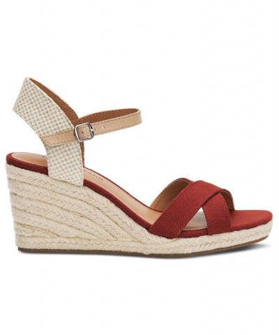 Women's Maeylee Espadrille Wedge Sandals Red $40.05 Shoes