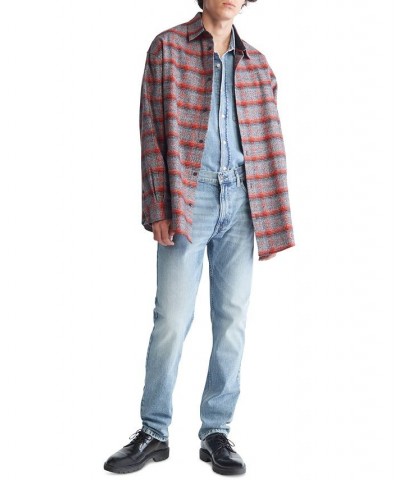 Men's Oversized Flannel Plaid Shirt Gray $20.35 Shirts